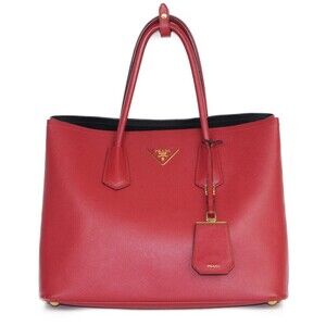 PRADA Double Bag Red Leather Business Handbag Tote